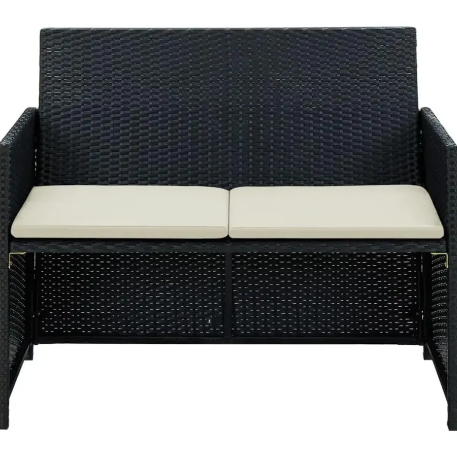 vidaXL - Tuinbank 2-zits - Zwart - Poly rattan - Met kussens