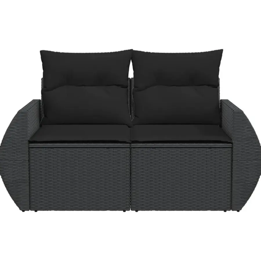 Loungebanken-vidaXL - Tuinbank 2-zits - Zwart - Poly rattan - Met kussens