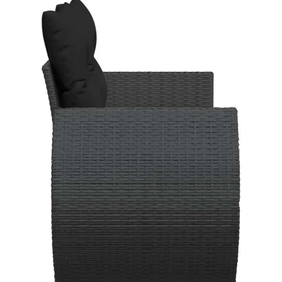 Loungebanken-vidaXL - Tuinbank 2-zits - Zwart - Poly rattan - Met kussens