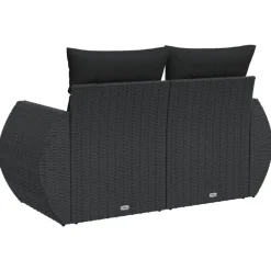 Loungebanken-vidaXL - Tuinbank 2-zits - Zwart - Poly rattan - Met kussens