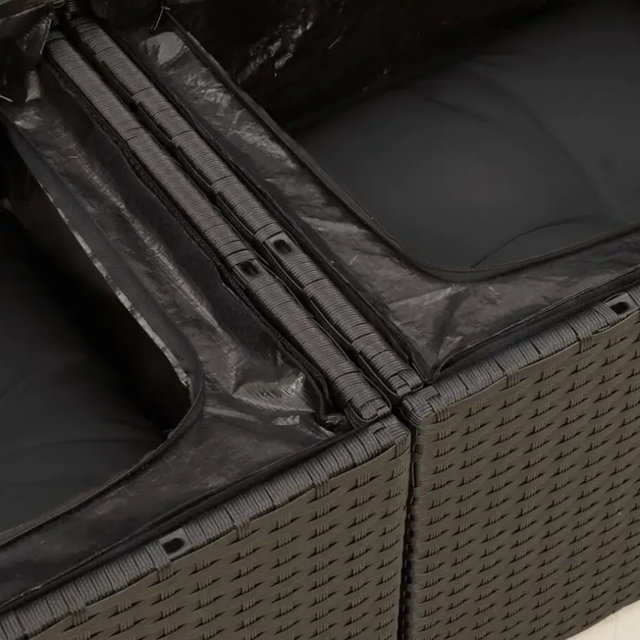 Loungebanken-vidaXL - Tuinbank 2-zits - Zwart - Poly rattan - Met kussens