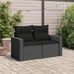 vidaXL - Tuinbank 2-zits - Zwart - Poly rattan - Met kussens