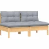 Loungebanken-vidaXL - Tuinbank 2-zits- Grijs - Grenenhout - Met kussens