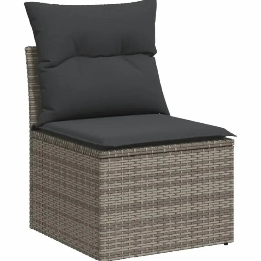 vidaXL - Tuinbank zonder armleuning - Grijs - Poly rattan - Met kussens