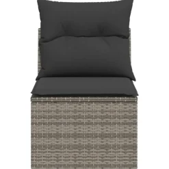 vidaXL - Tuinbank zonder armleuning - Grijs - Poly rattan - Met kussens