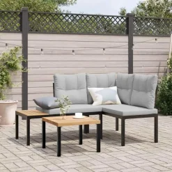 Tuinbanken-vidaXL - Tuinbanken met lichtgrijs kussens - Gepoedercoat staal - 2 stuks