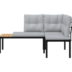 Tuinbanken-vidaXL - Tuinbanken met lichtgrijs kussens - Gepoedercoat staal - 2 stuks