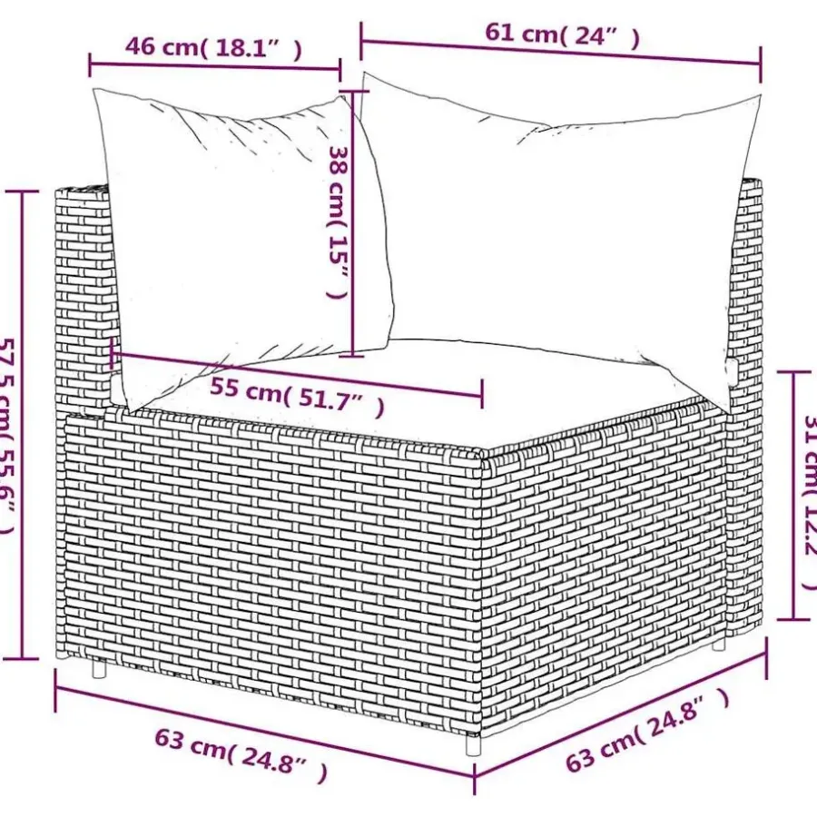 Loungeset Elementen-vidaXL - Tuinhoekbank - Grijs - Poly rattan - Met kussens