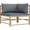 Loungeset Elementen-vidaXL - Tuinhoekbank - Grijs - Bamboe - Met kussens