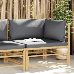 Loungeset Elementen-vidaXL - Tuinhoekbank - Grijs - Bamboe - Met kussens