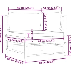 Loungeset Elementen-vidaXL - Tuinhoekbank - Grijs - Bamboe - Met kussens