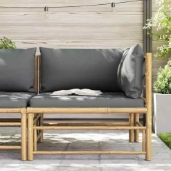 Loungeset Elementen-vidaXL - Tuinhoekbank - Grijs - Bamboe - Met kussens