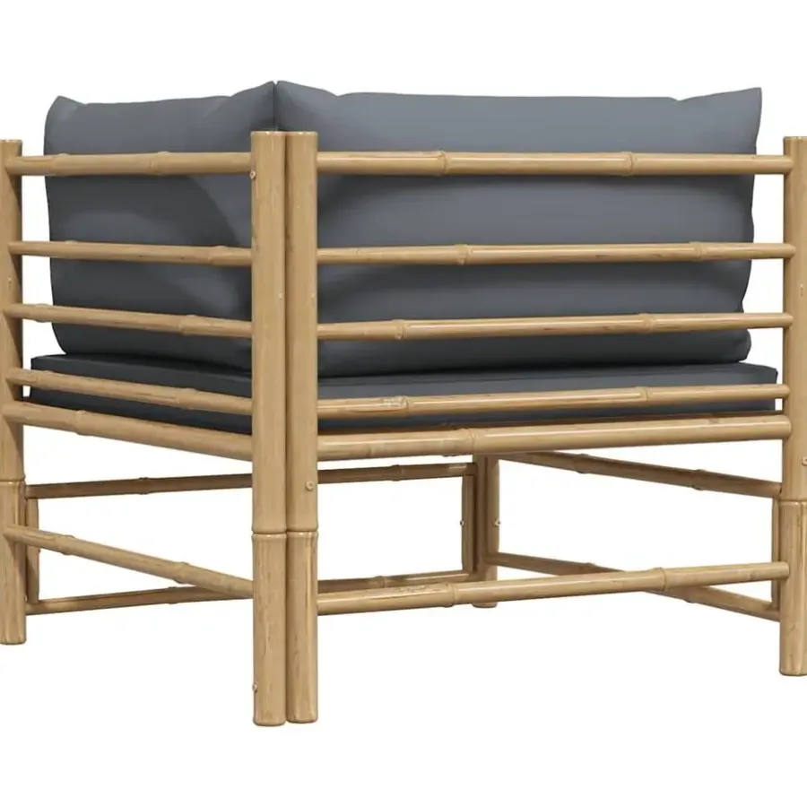Loungeset Elementen-vidaXL - Tuinhoekbank - Grijs - Bamboe - Met kussens