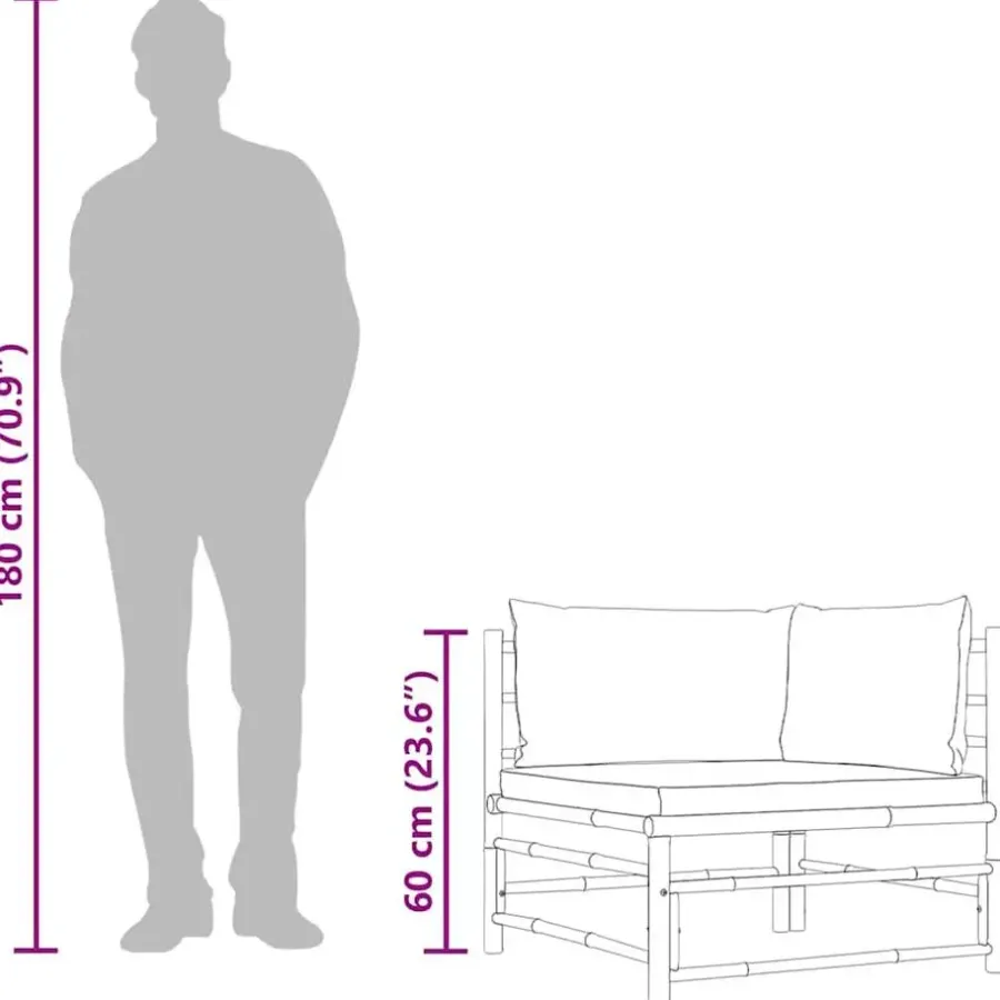 Loungeset Elementen-vidaXL - Tuinhoekbank - Grijs - Bamboe - Met kussens