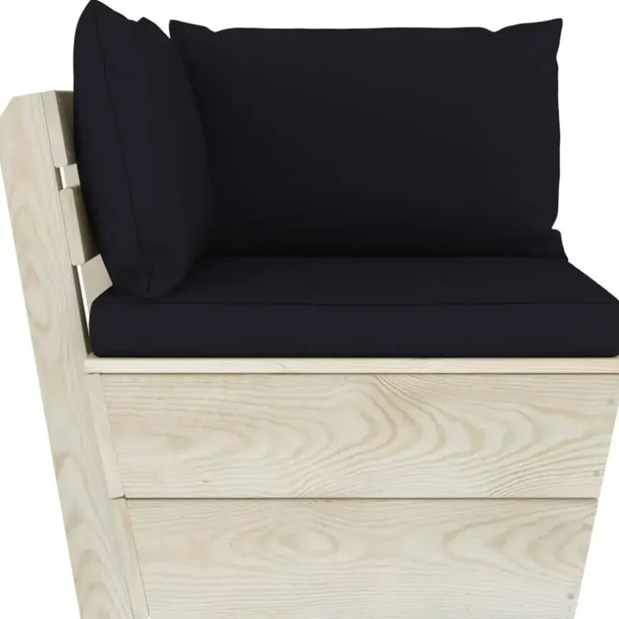 vidaXL - Tuinhoekbank - Zwart - Hout - Met kussens pallet