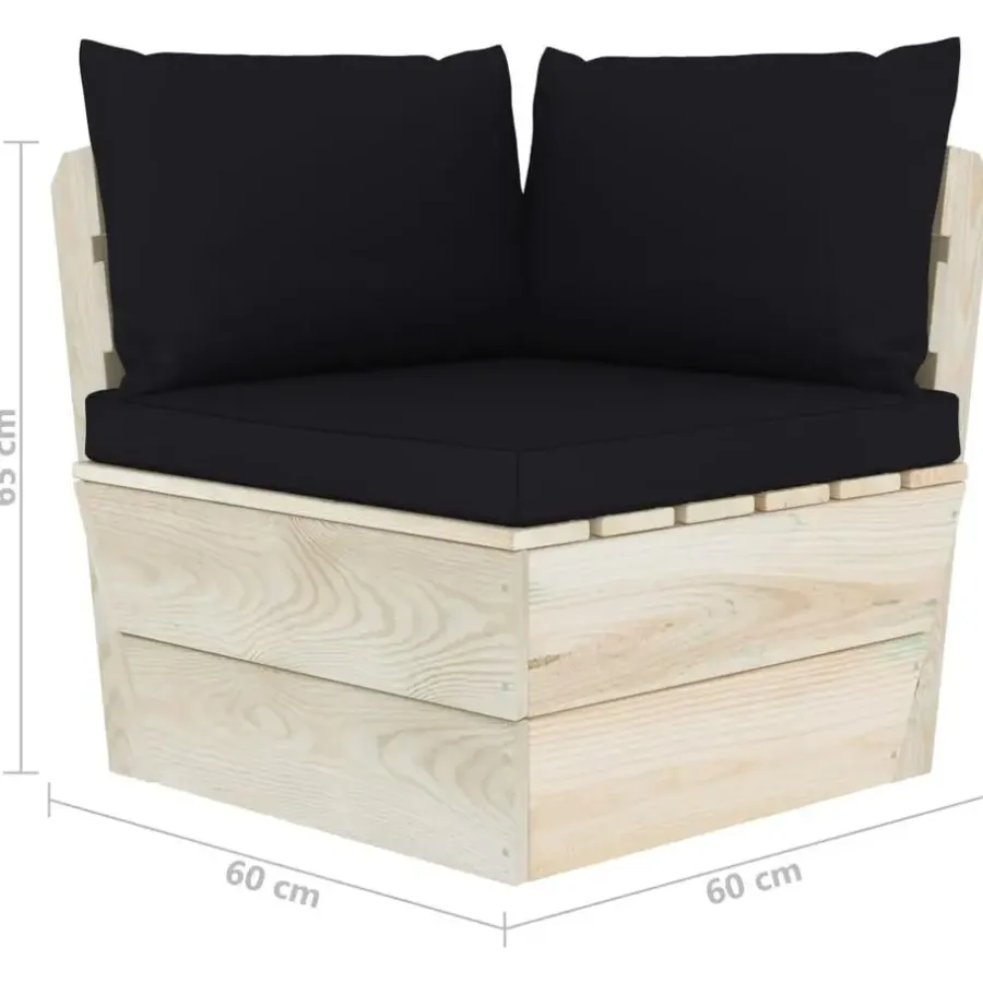 vidaXL - Tuinhoekbank - Zwart - Hout - Met kussens pallet