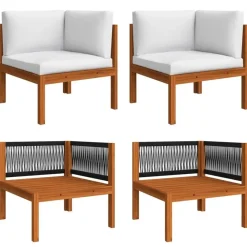 Loungeset Elementen-vidaXL - Tuinhoekbanken met kussens - Acaciahout & touw - 2 stuks