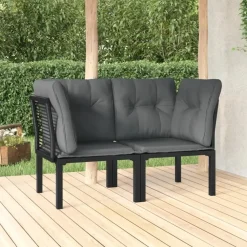Loungeset Elementen-vidaXL - Tuinhoekstoelen - Zwart en grijs - Poly rattan - 2 stuks - Met kussens