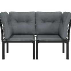 Loungeset Elementen-vidaXL - Tuinhoekstoelen - Zwart en grijs - Poly rattan - 2 stuks - Met kussens