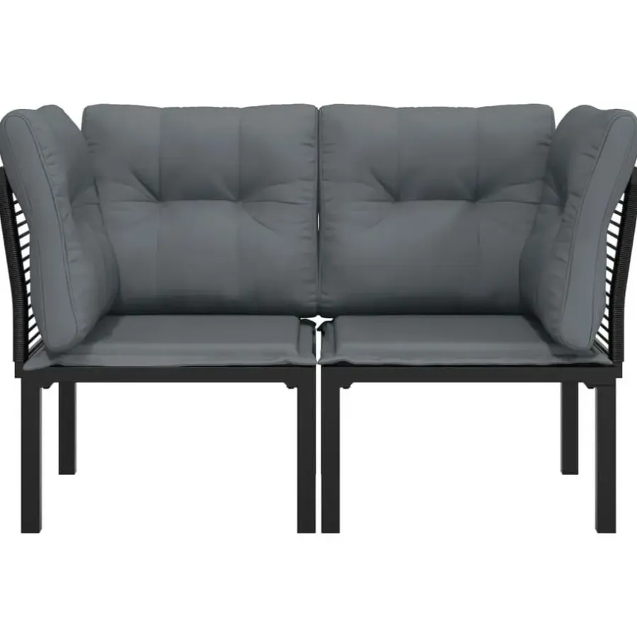Loungeset Elementen-vidaXL - Tuinhoekstoelen - Zwart en grijs - Poly rattan - 2 stuks - Met kussens