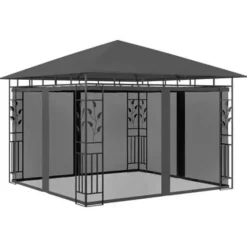 Terrasoverkappingen-vidaXL - Tuinhuisje - Antraciet - Stof - 3 x 3 x 2.73 m