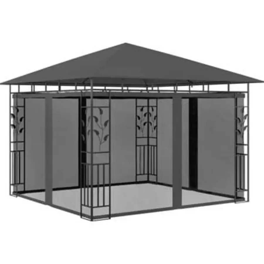 Terrasoverkappingen-vidaXL - Tuinhuisje - Antraciet - Stof - 3 x 3 x 2.73 m