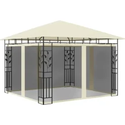 Terrasoverkappingen-vidaXL - Tuinhuisje - Crème - Stof - 3 x 3 x 2.73 m