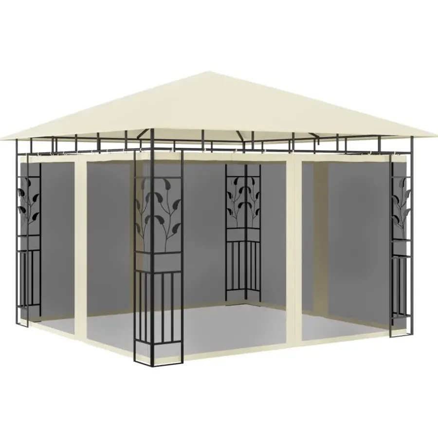 Terrasoverkappingen-vidaXL - Tuinhuisje - Crème - Stof - 3 x 3 x 2.73 m