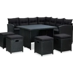 Tuinsets|Tuinsets-vidaXL - Tuinloungeset - Zwart - Poly rattan - 6 stuks - Met kussens