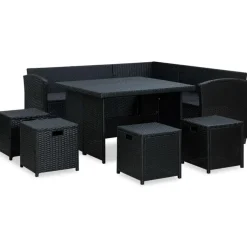 Tuinsets|Tuinsets-vidaXL - Tuinloungeset - Zwart - Poly rattan - 6 stuks - Met kussens