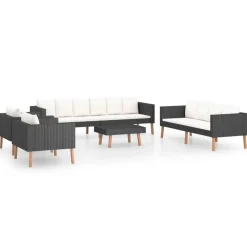 Loungesets-vidaXL - Tuinloungeset - Zwart - Poly rattan - 5 stuks - Met kussens