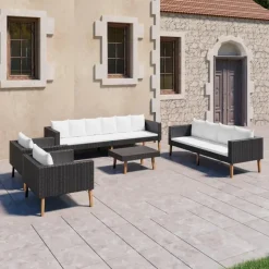 Loungesets-vidaXL - Tuinloungeset - Zwart - Poly rattan - 5 stuks - Met kussens