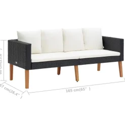Loungesets-vidaXL - Tuinloungeset - Zwart - Poly rattan - 5 stuks - Met kussens