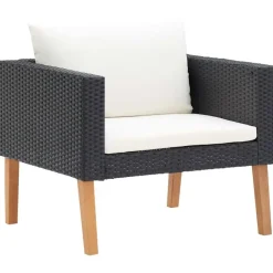 Loungesets-vidaXL - Tuinloungeset - Zwart - Poly rattan - 5 stuks - Met kussens
