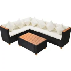 Loungesets-vidaXL - Tuinmeubilair - Zwart - Poly rattan