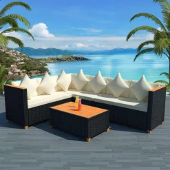 Loungesets-vidaXL - Tuinmeubilair - Zwart - Poly rattan