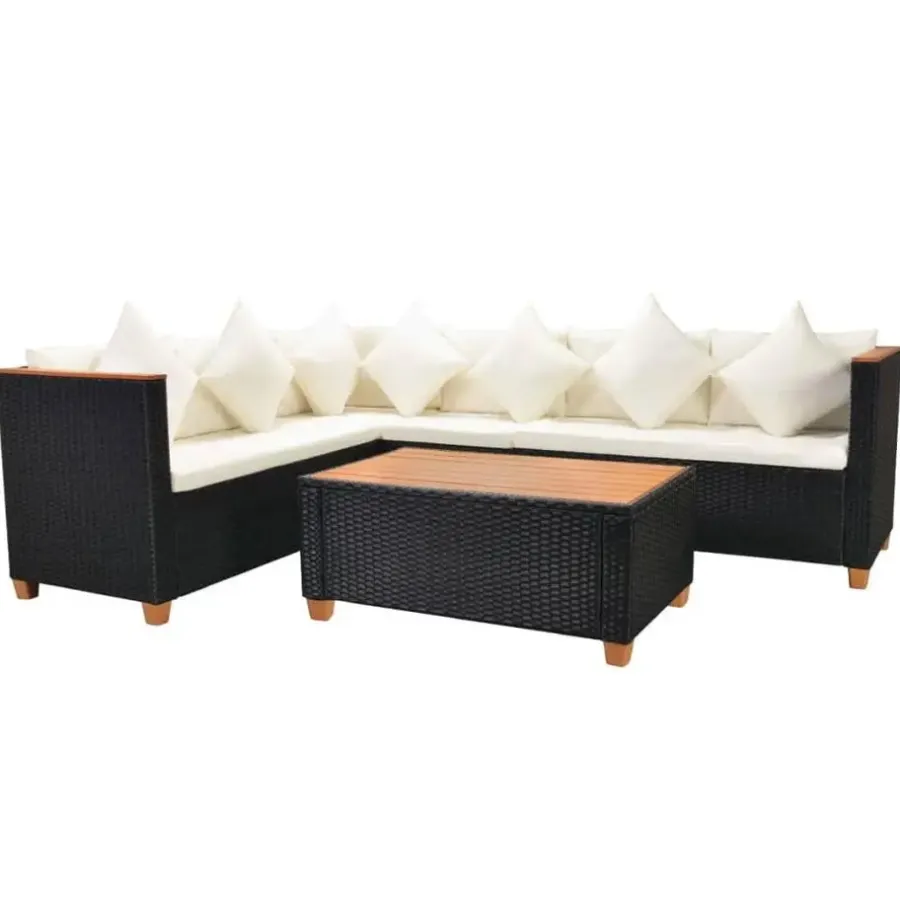 Loungesets-vidaXL - Tuinmeubilair - Zwart - Poly rattan