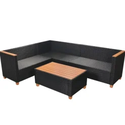 Loungesets-vidaXL - Tuinmeubilair - Zwart - Poly rattan