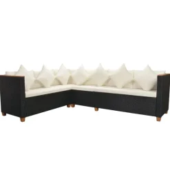 Loungesets-vidaXL - Tuinmeubilair - Zwart - Poly rattan