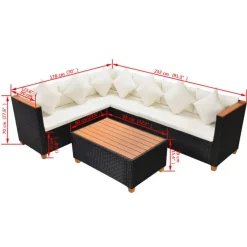 Loungesets-vidaXL - Tuinmeubilair - Zwart - Poly rattan