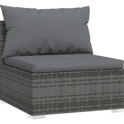 Loungeset Elementen-vidaXL - Tuinmiddenbank - Grijs - Poly rattan - Met kussens