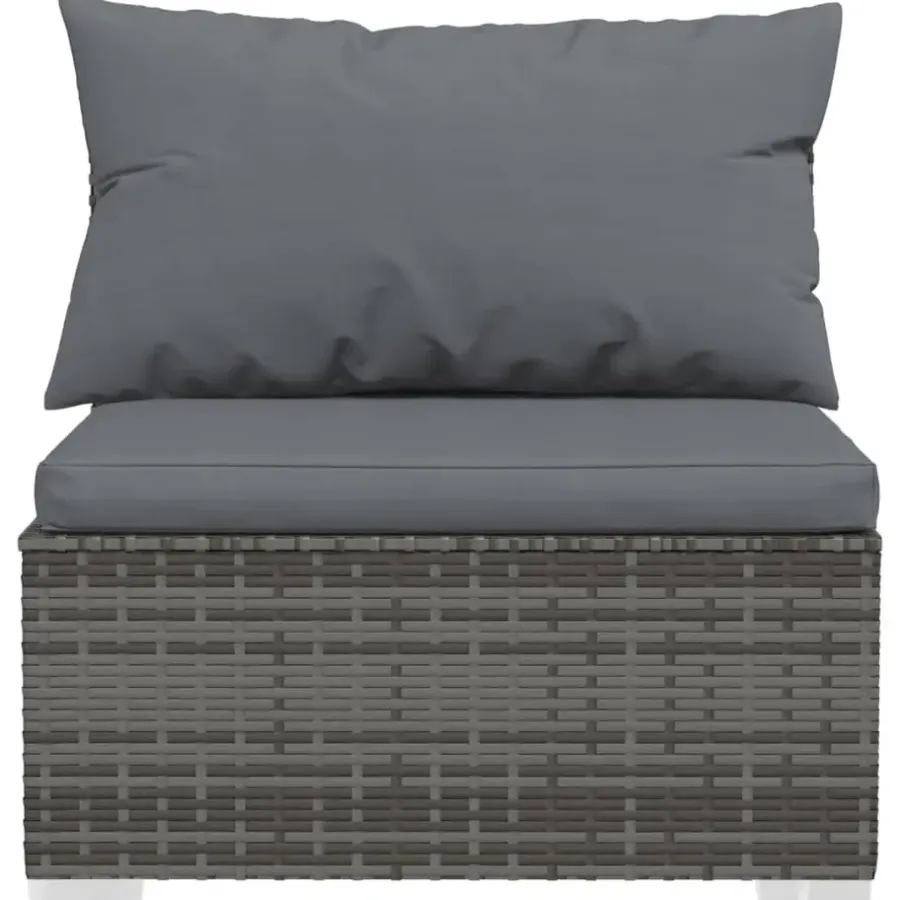 Loungeset Elementen-vidaXL - Tuinmiddenbank - Grijs - Poly rattan - Met kussens