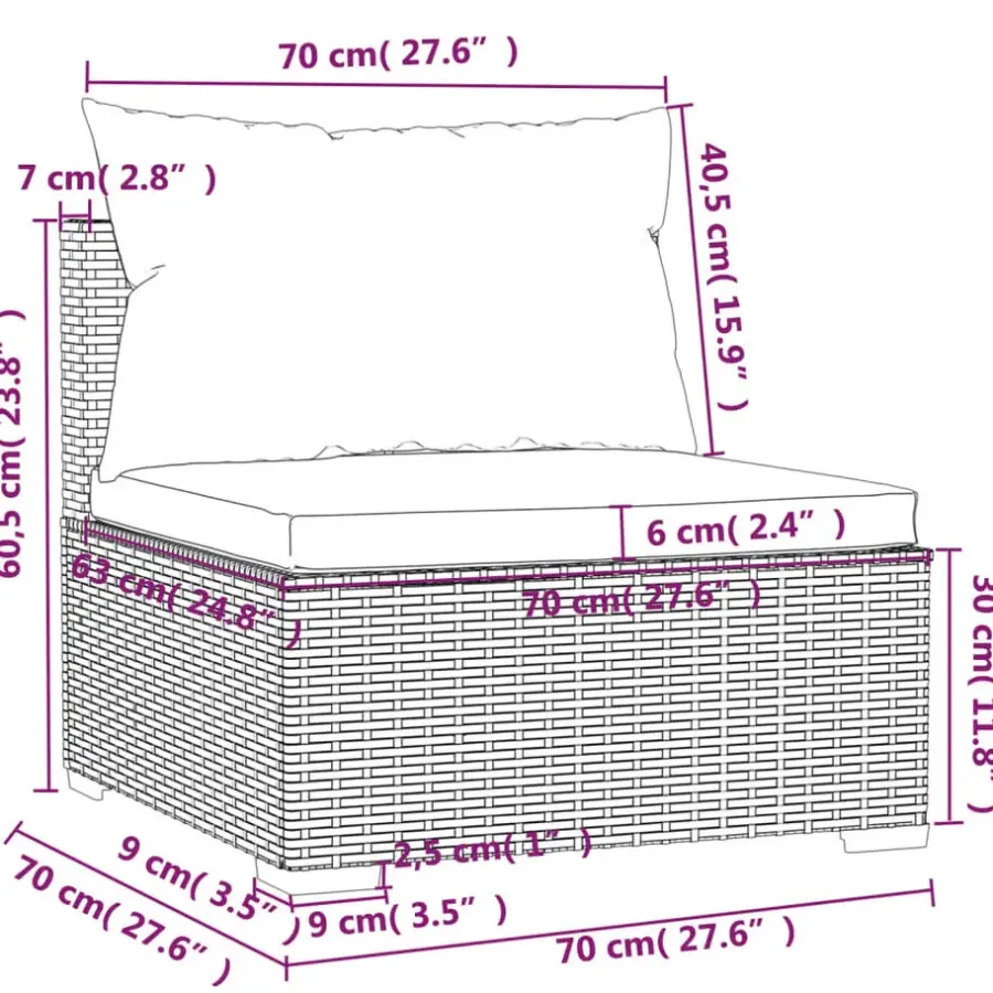 Loungeset Elementen-vidaXL - Tuinmiddenbank - Grijs - Poly rattan - Met kussens