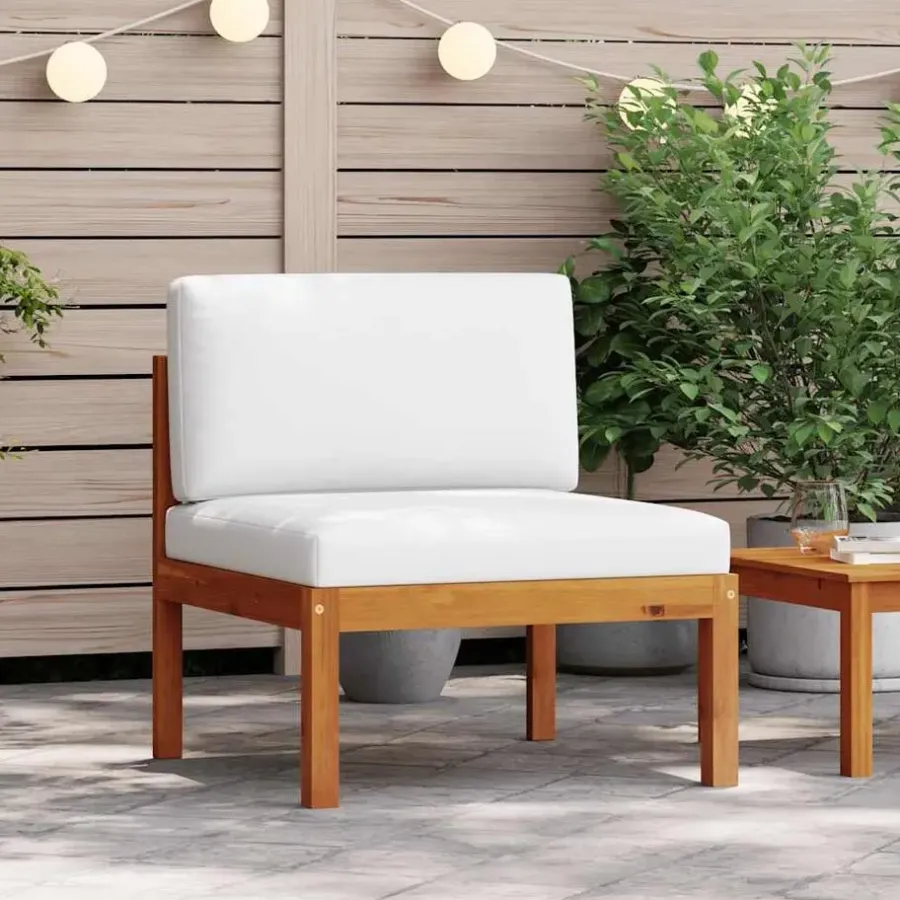 Loungeset Elementen-vidaXL - Tuinmiddenbank - Wit - Acaciahout - Met kussens