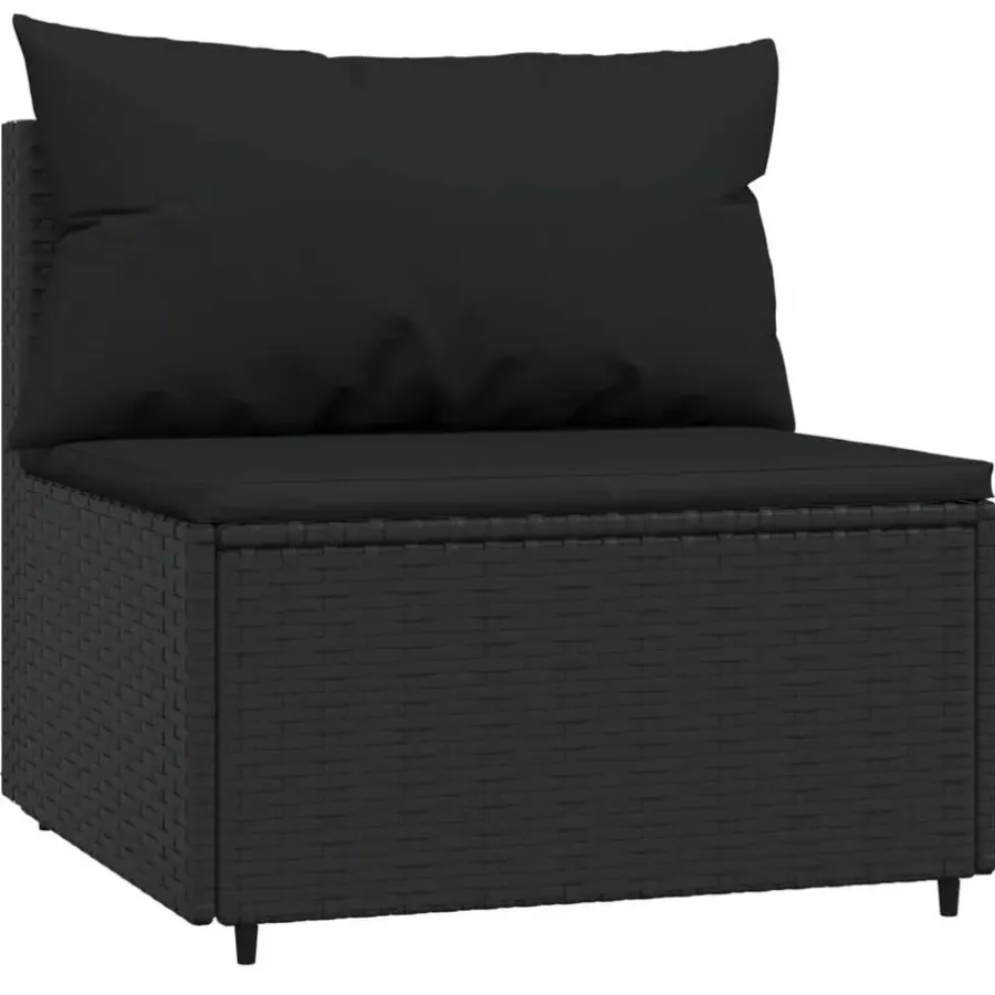 vidaXL - Tuinmiddenbank - Zwart - Poly rattan - Met kussens