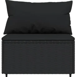 vidaXL - Tuinmiddenbank - Zwart - Poly rattan - Met kussens