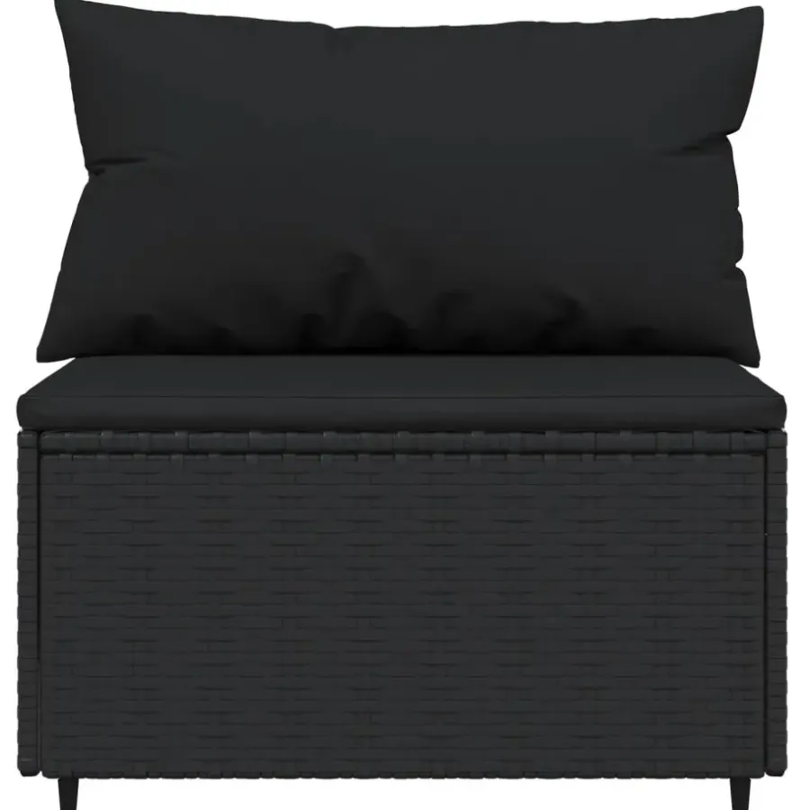 vidaXL - Tuinmiddenbank - Zwart - Poly rattan - Met kussens