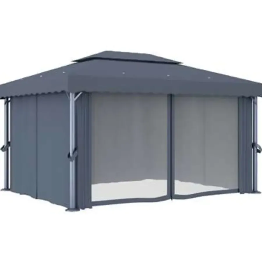 vidaXL - Tuinpaviljoen - Antraciet - Aluminium - 4 x 3 m