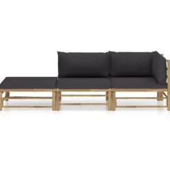 vidaXL - Tuinset - Grijs - Bamboe - 3 stuks - Met kussens