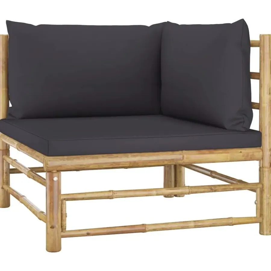 vidaXL - Tuinset - Grijs - Bamboe - 3 stuks - Met kussens